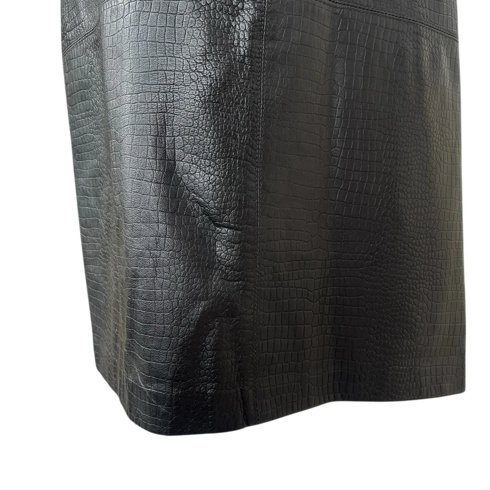 Vintage 90s black genuine croc leather pencil skirt back slit fully lined 12 - Picture 4 of 12